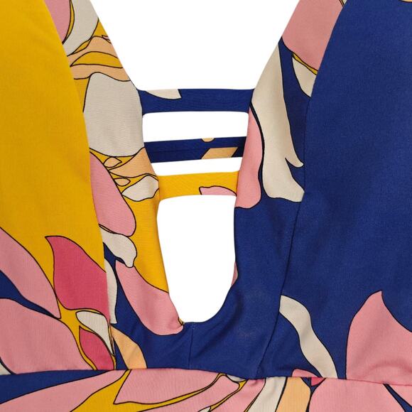 Trina Turk Breeze Floral Plunge Maillot One Piece Swimsuit Size 14 Colorful - Picture 3 of 12